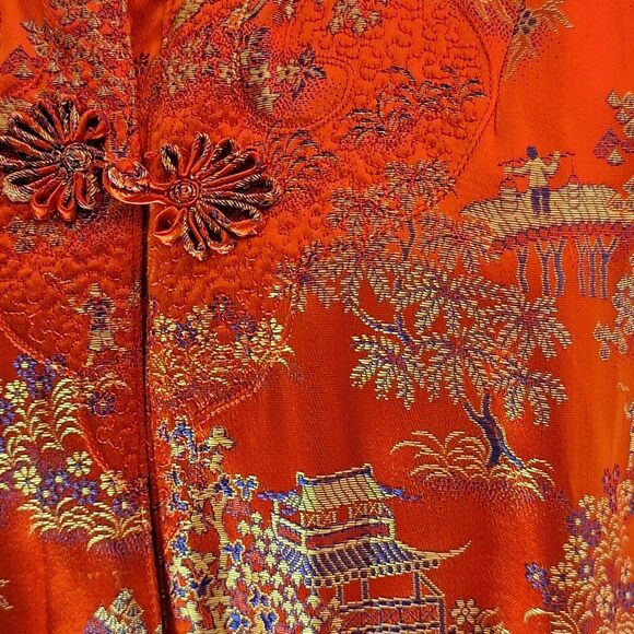 VINTAGE Peony Brand Red Kimono Womens Size 38 Frog Button Shanghai China - Picture 7 of 12